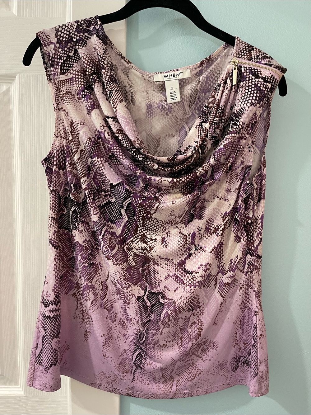 NWOT White House Black Market Lavender and Brown Snakeskin Cowl Neck Tank
